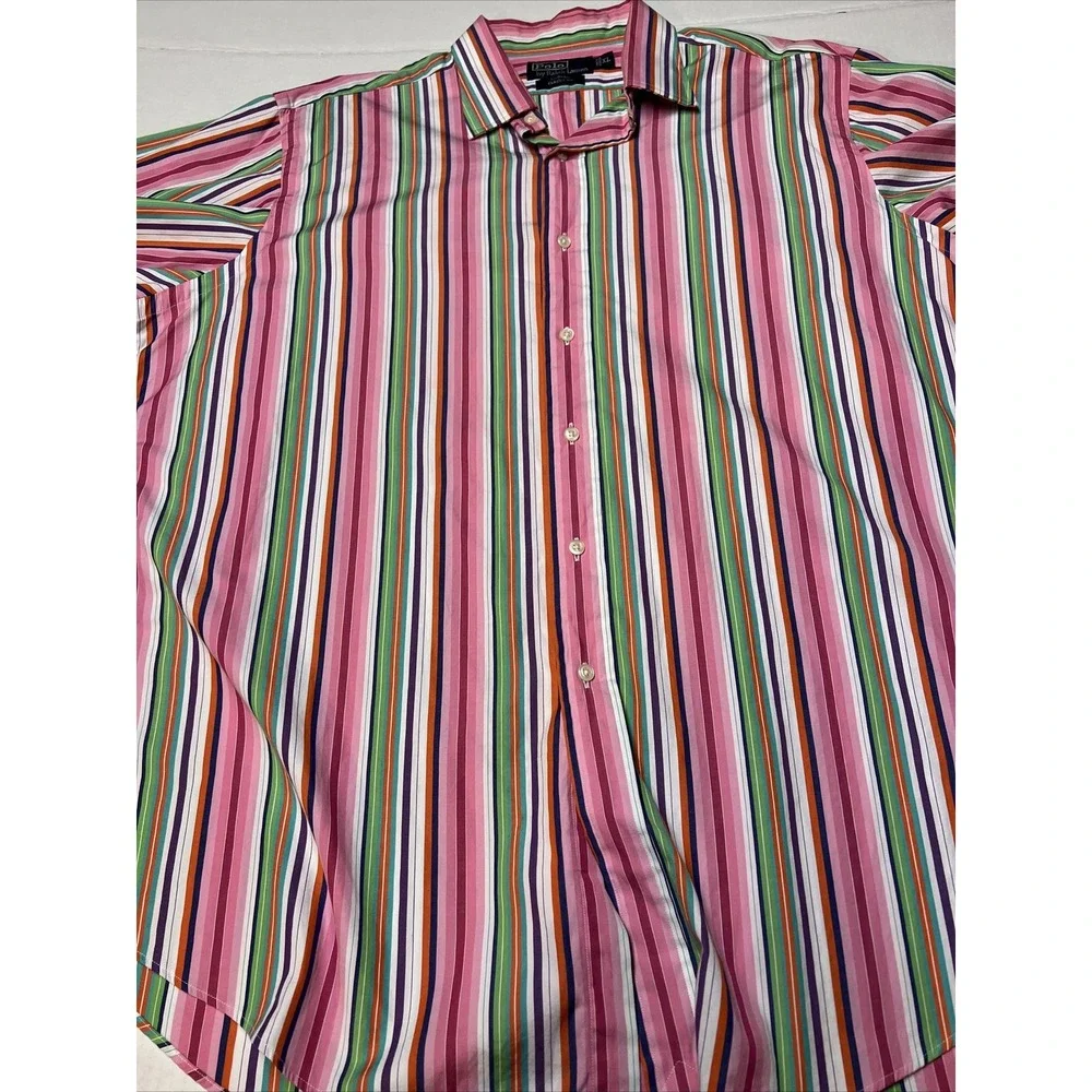 Polo By Ralph Lauren Curham Classic Fit Striped Button Up Shirt Men's XL Vintage